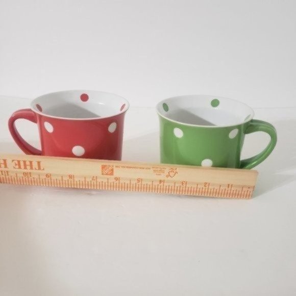 Bundle Of 2 Chef Style Polk-A-Dot Coffee Cups Mug 16 OZ Salmon & Green - Picture 8 of 8